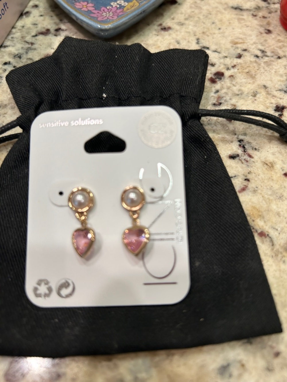 Icing Gold-Tone Pink Heart Drop Earrings with Faux Pearl